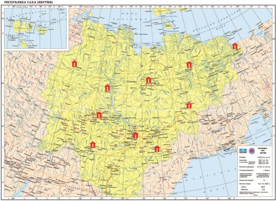 Карта расположения блочно-модульных зданий "Ермак" в аэропортах Якутии
